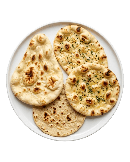 Plain Naan, Garlic Naan, Butter Naan and Tandoori Roti